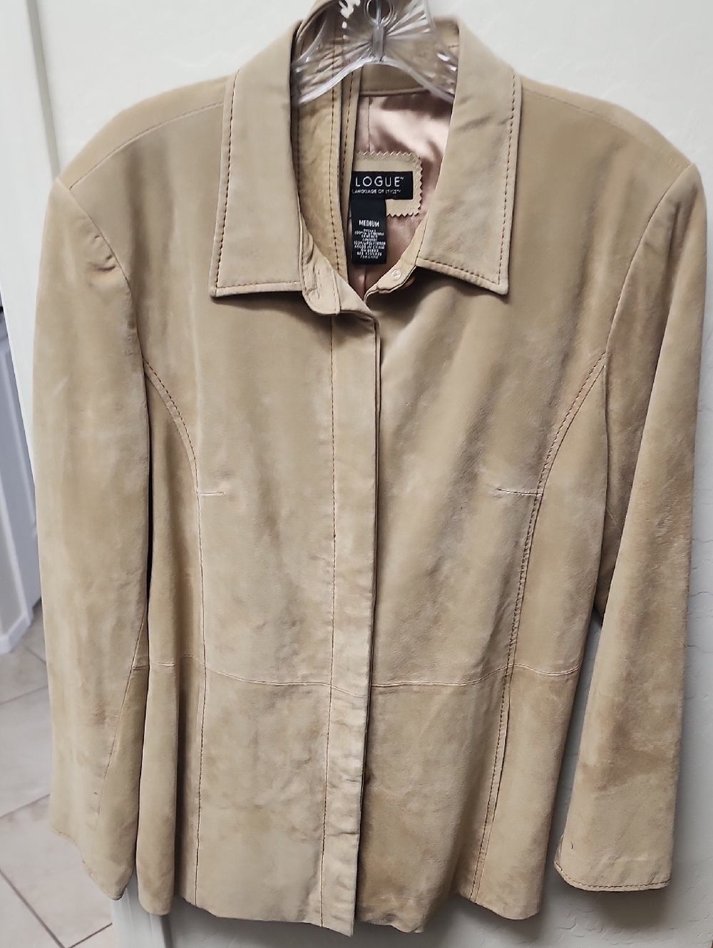Dialogue Beige Suede Button-Front Jacket